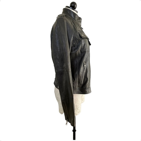 Banana Republic Leather Jacket Black Zip Front & Pockets Gun Flap Moto  Size M - Picture 3 of 15